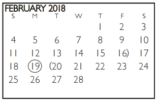 District School Academic Calendar for Speer Elementary for February 2018