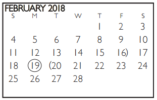 District School Academic Calendar for Shackelford Junior High for February 2018