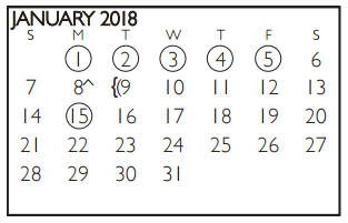 District School Academic Calendar for Young Junior High for January 2018