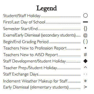 District School Academic Calendar Legend for Key Elementary