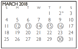 District School Academic Calendar for Boles Junior High for March 2018