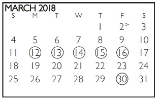 District School Academic Calendar for Shackelford Junior High for March 2018