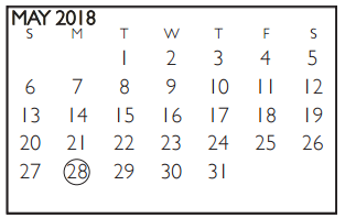 District School Academic Calendar for Speer Elementary for May 2018