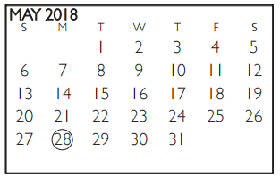 District School Academic Calendar for Shackelford Junior High for May 2018