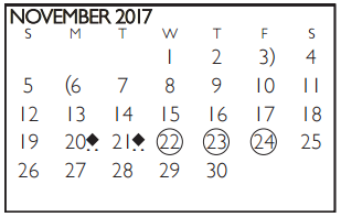 District School Academic Calendar for Johns Elementary School for November 2017