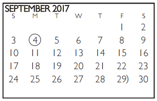 District School Academic Calendar for Gunn Junior High for September 2017