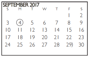 District School Academic Calendar for Shackelford Junior High for September 2017