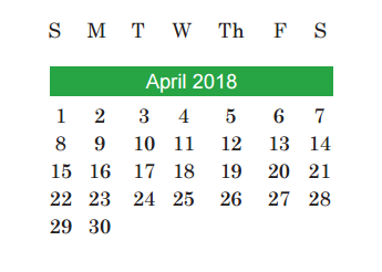 District School Academic Calendar for Joslin Elementary for April 2018