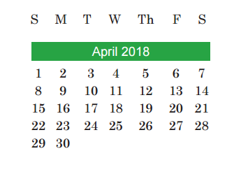 District School Academic Calendar for Overton Elementary for April 2018