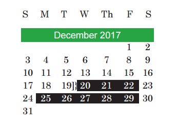 District School Academic Calendar for International High School for December 2017
