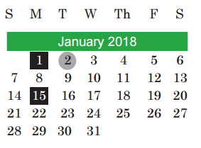 District School Academic Calendar for Johnston High School for January 2018