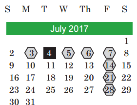 District School Academic Calendar for Pearce M S for July 2017