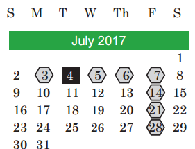 District School Academic Calendar for Joslin Elementary for July 2017