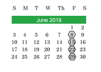 District School Academic Calendar for Zilker Elementary for June 2018