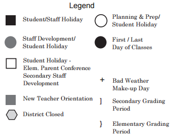 District School Academic Calendar Legend for Dobie Middle School