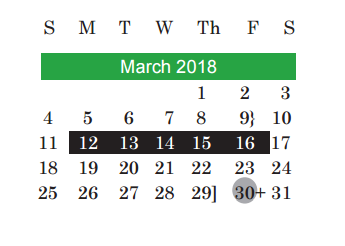 District School Academic Calendar for Martin Middle School for March 2018
