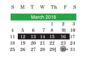 District School Academic Calendar for Joslin Elementary for March 2018