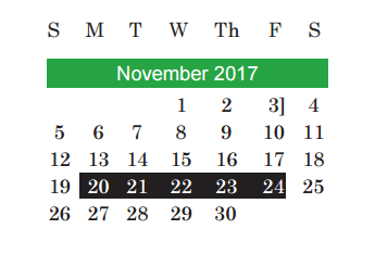 District School Academic Calendar for Kiker Elementary for November 2017