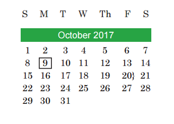 District School Academic Calendar for Joslin Elementary for October 2017