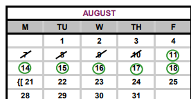 District School Academic Calendar for Bastrop County Juvenile Boot Camp for August 2017