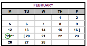 District School Academic Calendar for Mina Elementary for February 2018