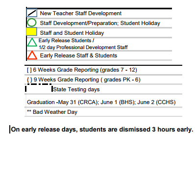 District School Academic Calendar Legend for Gateway School