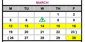 District School Academic Calendar for Cedar Creek Intermediate School for March 2018