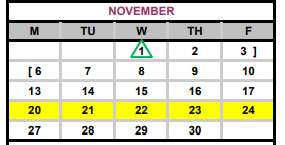 District School Academic Calendar for Lost Pines Elementary School for November 2017