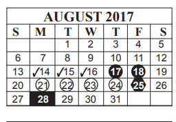 District School Academic Calendar for Bingman Head Start for August 2017