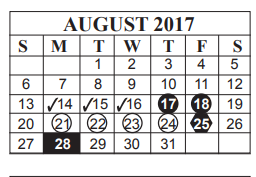 District School Academic Calendar for Vincent Middle School for August 2017