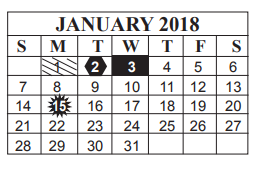 District School Academic Calendar for Bingman Head Start for January 2018
