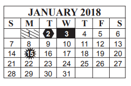 District School Academic Calendar for Paul A Brown Alternative Center for January 2018