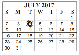 District School Academic Calendar for O C Taylor Ctr for July 2017