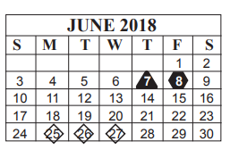 District School Academic Calendar for Vincent Middle School for June 2018