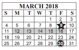 District School Academic Calendar for Bingman Head Start for March 2018