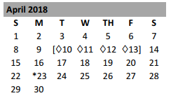 District School Academic Calendar for Bell Co J J A E P for April 2018