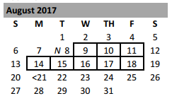 District School Academic Calendar for Lake Belton Middle School for August 2017