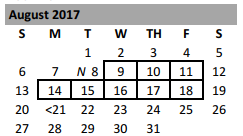 District School Academic Calendar for New Elementary for August 2017