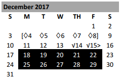 District School Academic Calendar for Bell Co J J A E P for December 2017