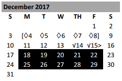 District School Academic Calendar for Leon Heights Elementary for December 2017