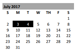 District School Academic Calendar for Southwest Elementary for July 2017