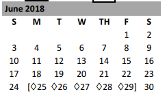 District School Academic Calendar for Bell Co J J A E P for June 2018