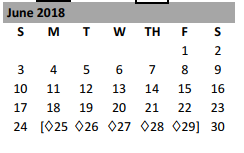 District School Academic Calendar for Henry T Waskow High School for June 2018