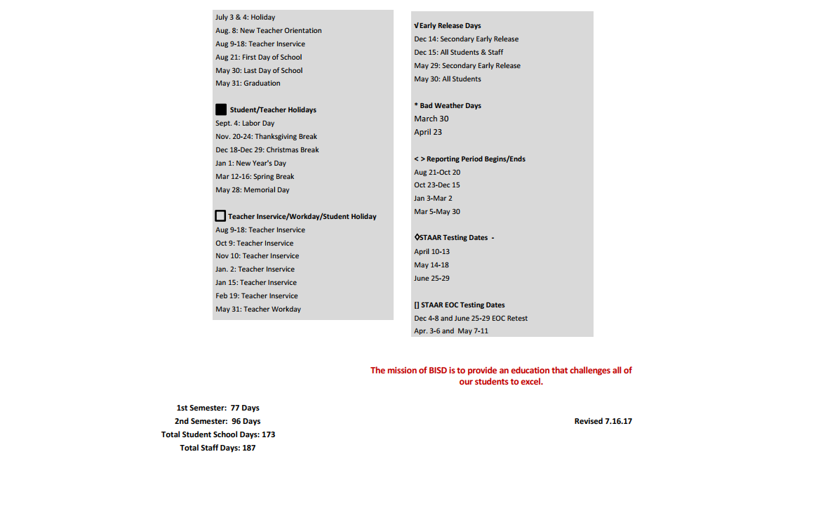 District School Academic Calendar Key for Southwest Elementary