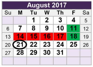 District School Academic Calendar for Tarrant Co J J A E P for August 2017