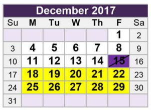 District School Academic Calendar for W T Francisco Elementary for December 2017