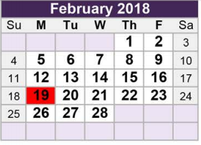 District School Academic Calendar for Tarrant Co J J A E P for February 2018