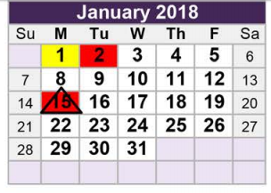 District School Academic Calendar for Smithfield Middle for January 2018