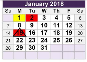 District School Academic Calendar for Walker Creek Elementary for January 2018