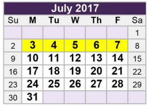 District School Academic Calendar for W T Francisco Elementary for July 2017